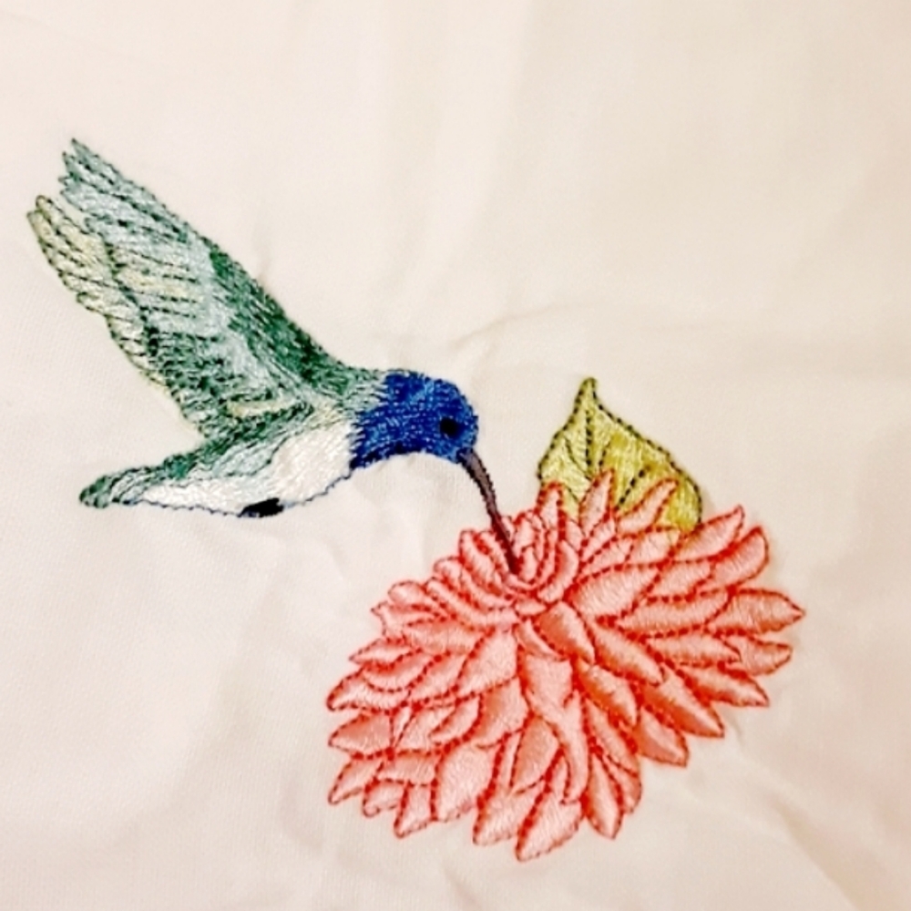 Embroidered Vintage Butterfly Hummingbird Linen Napkins Towels